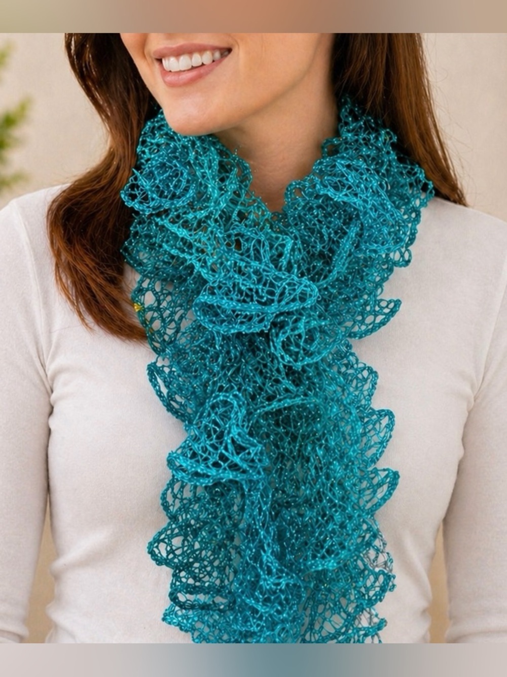 Premier Starbella Glam Yarn Lot of 3 Skeins Teal Black Silver Ruffle Scarf